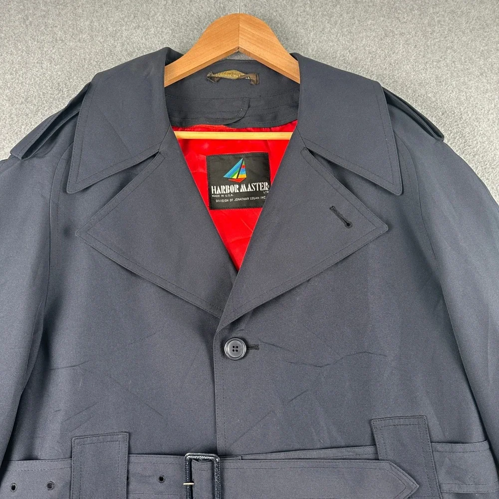 Vintage 70s Harbor Master Trench Coat Mens 40 Reg Blue Wool Liner Texpop